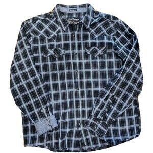 Cody James Authentic Western Apparel Shirt Sz XL Blue Plaid Pearl Snaps Cuffs